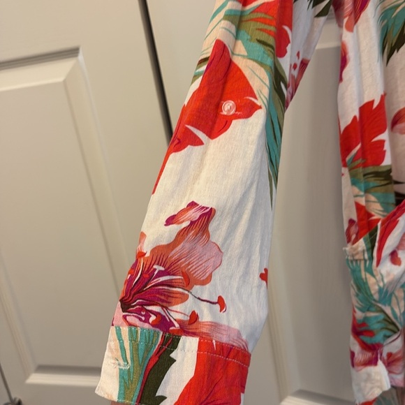 For Cynthia Red and White Floral Linen Blend Tunic or Dress / Size Large - Picture 4 of 7